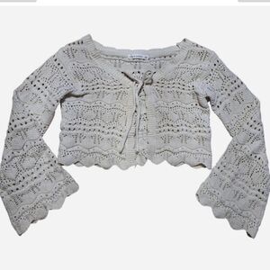 Moon Madison Anthro Womens XS Cream Crochet Cardigan Sweater Beach Festival Boho